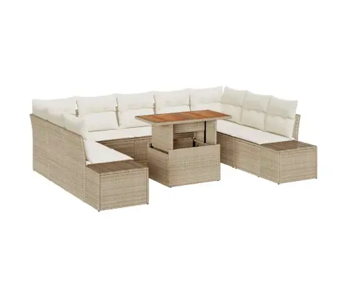Sodo Sofų Rinkinys Su Saugykla 10 Pcs Smėlio Poli Ratanas
