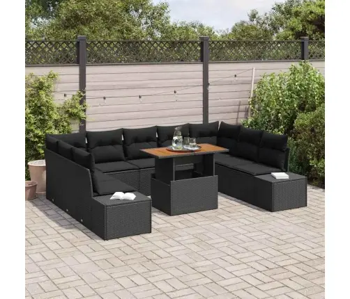 Sodo Sofų Rinkinys Su Saugykla 10 Pcs Juoda Poli Ratanas