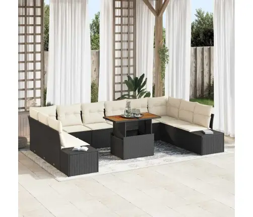 11 Daļu Dārza Dīvānu Komplekts Ar Spilveniem Melnā Poli Rotangpalma Vidaxl