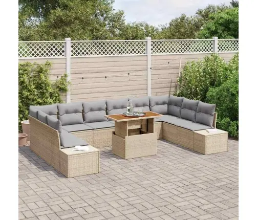 11 Daļu Dārza Dīvānu Komplekts Ar Spilveniem Bēšs Poli Rotangpalma Vidaxl