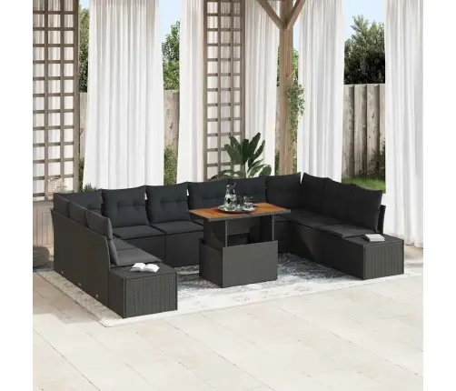 Sodo Sofų Rinkinys Su Saugykla 11 Pcs Juoda Poli Ratanas