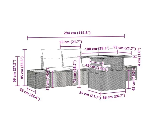 Sodo Sofų Rinkinys Su Saugykla 5 Pcs Juoda Poli Ratanas