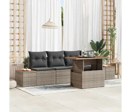 Sodo Sofų Rinkinys Su Saugykla 5 Pcs Pilka Poli Ratanas