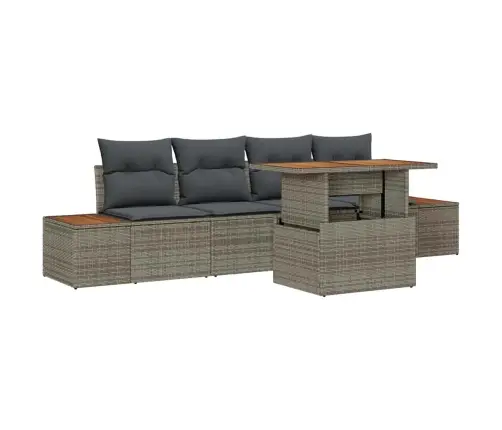 Sodo Sofų Rinkinys Su Saugykla 5 Pcs Pilka Poli Ratanas