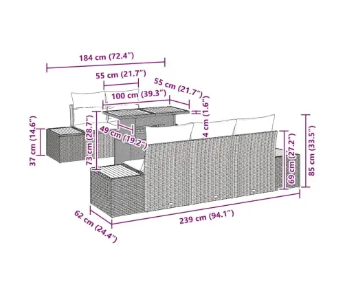 6 Daļu Dārza Dīvānu Komplekts Ar Spilveniem Bēšā Poli Ratanā Vidaxl