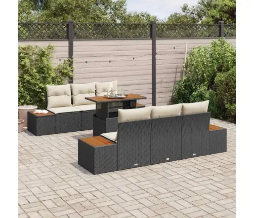 Sodo Sofų Rinkinys Su Saugykla 7 Pcs Juoda Poli Ratanas