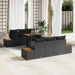 Sodo Sofų Rinkinys Su Saugykla 7 Pcs Juoda Poli Ratanas