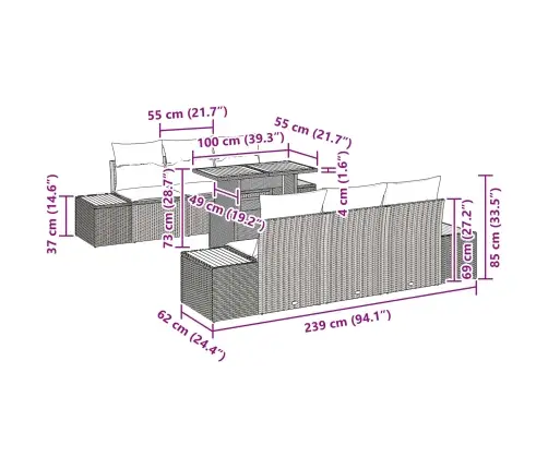 Sodo Sofų Rinkinys Su Saugykla 7 Pcs Juoda Poli Ratanas