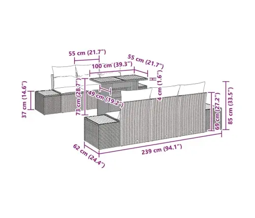7 Daļu Dārza Dīvānu Komplekts Ar Spilveniem Bēšs Polietilēna Rotangpalma Vidaxl