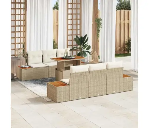 Sodo Sofų Rinkinys Su Saugykla 7 Pcs Smėlio Poli Ratanas