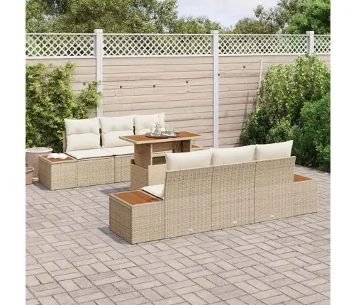 Sodo Sofų Rinkinys Su Saugykla 7 Pcs Smėlio Poli Ratanas