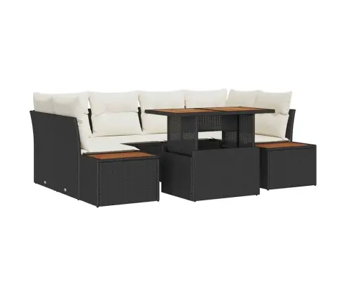 Sodo Sofų Rinkinys Su Saugykla 7 Pcs Juoda Poli Ratanas