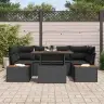 Sodo Sofų Rinkinys Su Saugykla 7 Pcs Juoda Poli Ratanas