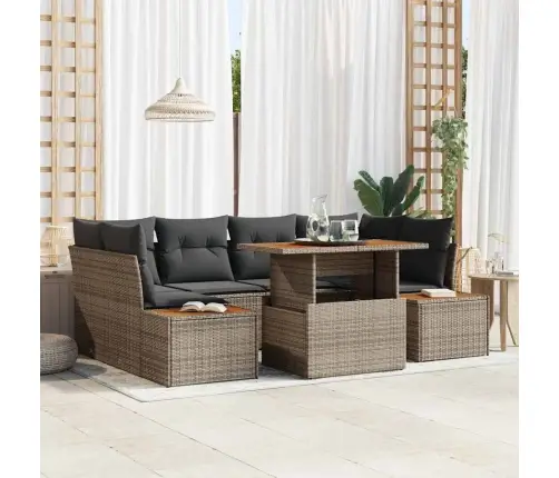 Sodo Sofų Rinkinys Su Saugykla 7 Pcs Pilka Poli Ratanas