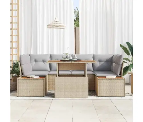 Sodo Sofų Rinkinys Su Saugykla 7 Pcs Smėlio Poli Ratanas