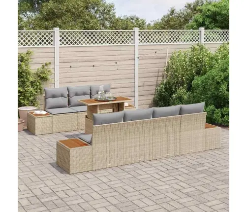 8 Daļu Dārza Dīvānu Komplekts Ar Spilveniem Bēšā Poli Rattan Vidaxl