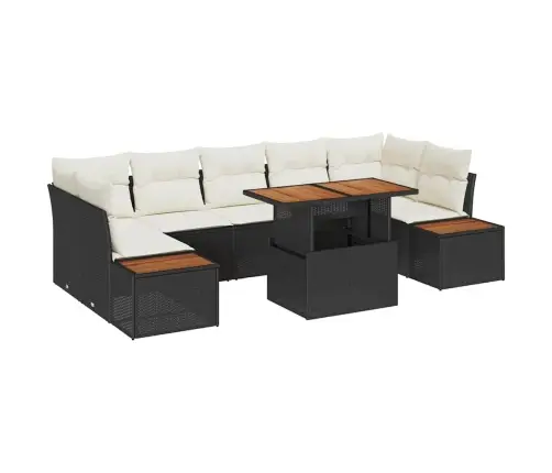 8 Gabalu Dārza Dīvānu Komplekts Ar Spilveniem Melna Polietilēna Rotangpalma Vidaxl