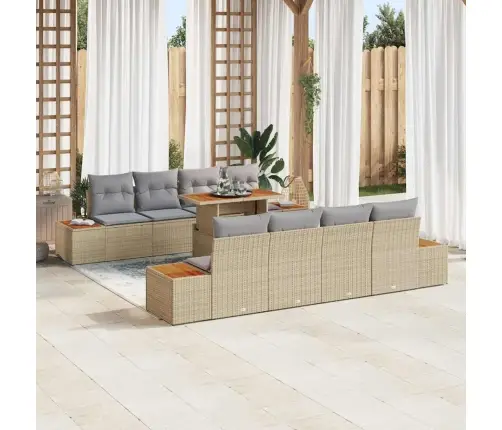 9 Gabalu Dārza Dīvānu Komplekts Ar Spilveniem Bēšs Poli Rotangpalma Vidaxl