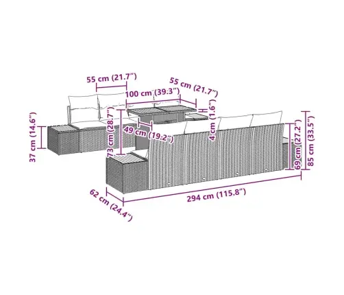 9 Daļu Dārza Dīvānu Komplekts Ar Bēšiem Spilveniem Poliratanā Vidaxl