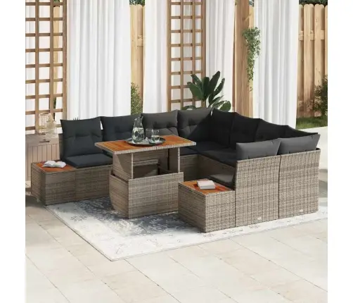 9 Daļu Dārza Dīvānu Komplekts Ar Spilveniem Pelēks Poli Rotangpalma Vidaxl