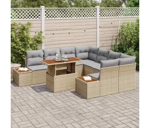 9 Gabalu Dārza Dīvānu Komplekts Ar Spilveniem Bēšs Polietilēna Rotangpalma Vidaxl