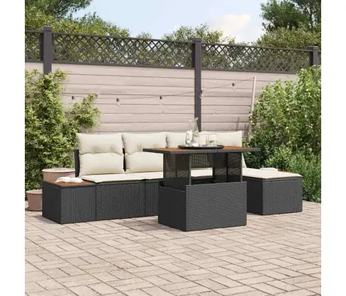 Sodo Sofų Rinkinys Su Saugykla 6 Pcs Juoda Poli Ratanas