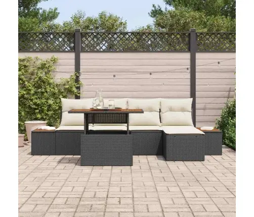 Sodo Sofų Rinkinys Su Saugykla 6 Pcs Juoda Poli Ratanas
