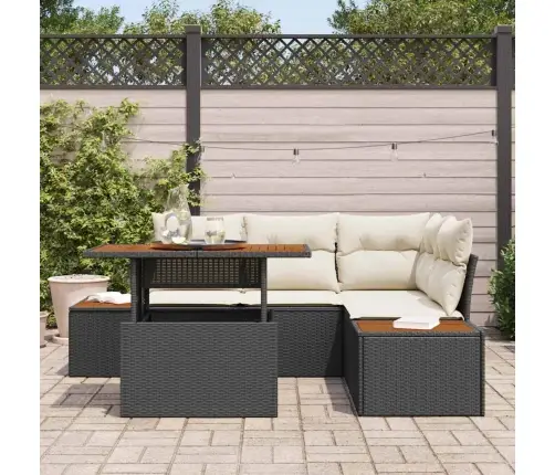 5 Gabalu Dārza Dīvānu Komplekts Ar Spilveniem, Melns Poli Rotangpalma Vidaxl