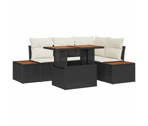 5 Gabalu Dārza Dīvānu Komplekts Ar Spilveniem, Melns Poli Rotangpalma Vidaxl