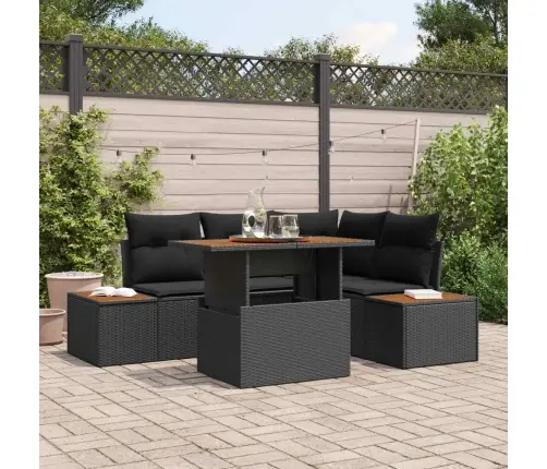 Sodo Sofų Rinkinys Su Saugykla 5 Pcs Juoda Poli Ratanas