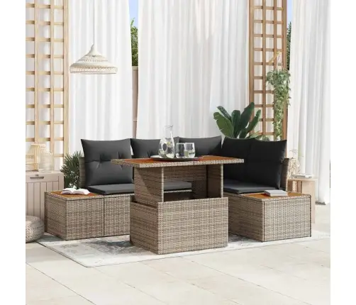 Dārza Dīvānu Komplekts 5 Pcs Pelēka Poliūtu Rotangpalma Vidaxl