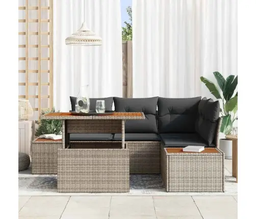 Dārza Dīvānu Komplekts 5 Pcs Pelēka Poliūtu Rotangpalma Vidaxl