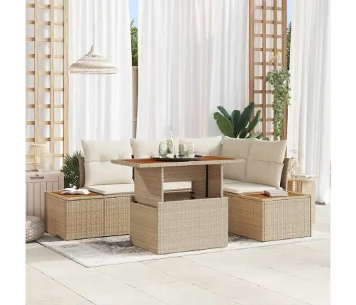 5 Daļīgu Dārza Dīvānu Komplekts Ar Bēšiem Spilveniem, Poliratanā Vidaxl