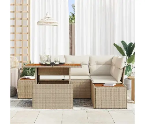 5 Daļīgu Dārza Dīvānu Komplekts Ar Bēšiem Spilveniem, Poliratanā Vidaxl