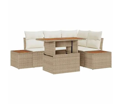 5 Daļīgu Dārza Dīvānu Komplekts Ar Bēšiem Spilveniem, Poliratanā Vidaxl