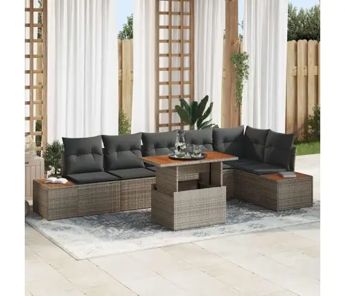 Sodo Sofų Rinkinys Su Saugykla 7 Pcs Pilka Poli Ratanas