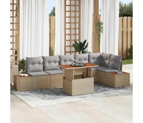 7 Daļu Dārza Dīvānu Komplekts Ar Spilveniem Bēšā Rotangpalmas Vidaxl