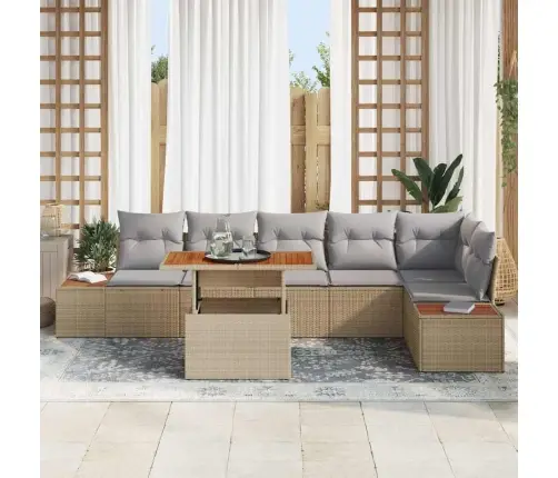 7 Daļu Dārza Dīvānu Komplekts Ar Spilveniem Bēšā Rotangpalmas Vidaxl