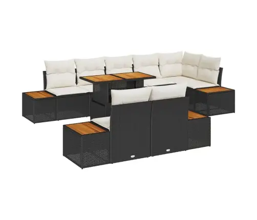 9 Daļīgais Dārza Dīvānu Komplekts Ar Spilveniem Melnajā Poli Rotangpalmas Vidaxl