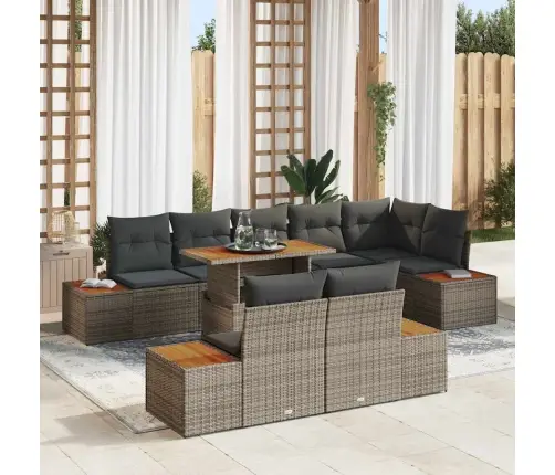 Sodo Sofų Rinkinys Su Saugykla 9 Pcs Pilka Poli Ratanas