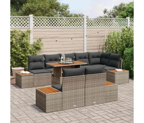 Sodo Sofų Rinkinys Su Saugykla 9 Pcs Pilka Poli Ratanas
