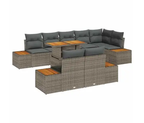 Sodo Sofų Rinkinys Su Saugykla 9 Pcs Pilka Poli Ratanas