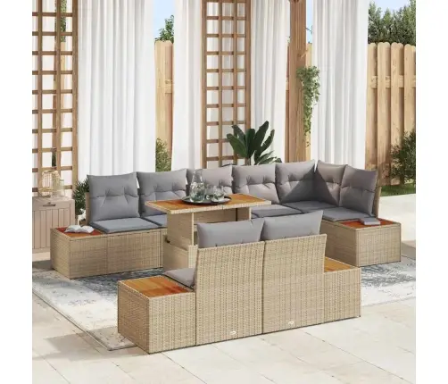 Sodo Sofų Rinkinys Su Saugykla 9 Pcs Smėlio Poli Ratanas