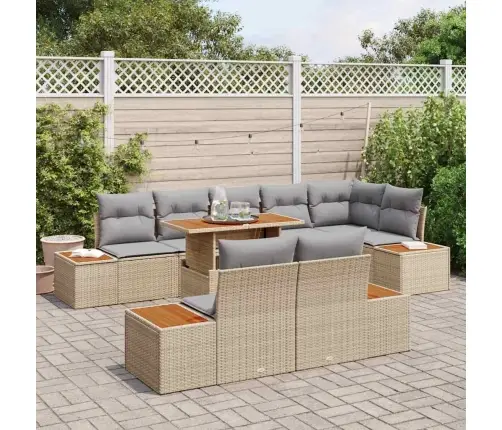 Sodo Sofų Rinkinys Su Saugykla 9 Pcs Smėlio Poli Ratanas