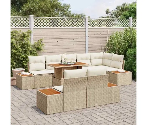 Sodo Sofų Rinkinys Su Saugykla 9 Pcs Smėlio Poli Ratanas