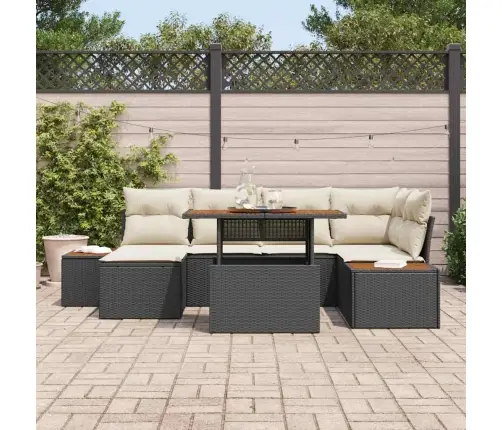 Sodo Sofų Rinkinys Su Saugykla 7 Pcs Juoda Poli Ratanas