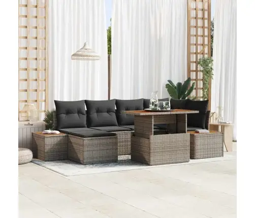 7 Daļu Dārza Dīvānu Komplekts Ar Spilveniem Pelēks Poli Rotangpalma Vidaxl