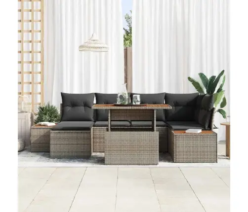 7 Daļu Dārza Dīvānu Komplekts Ar Spilveniem Pelēks Poli Rotangpalma Vidaxl