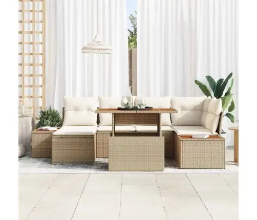 7 Daļu Dārza Dīvānu Komplekts Ar Spilveniem Bēša Poli Rotangpalma Vidaxl