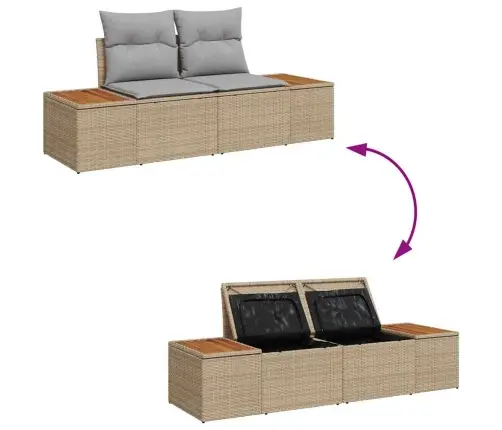 Sodo Sofų Rinkinys Su Saugykla 8 Pcs Smėlio Poli Ratanas